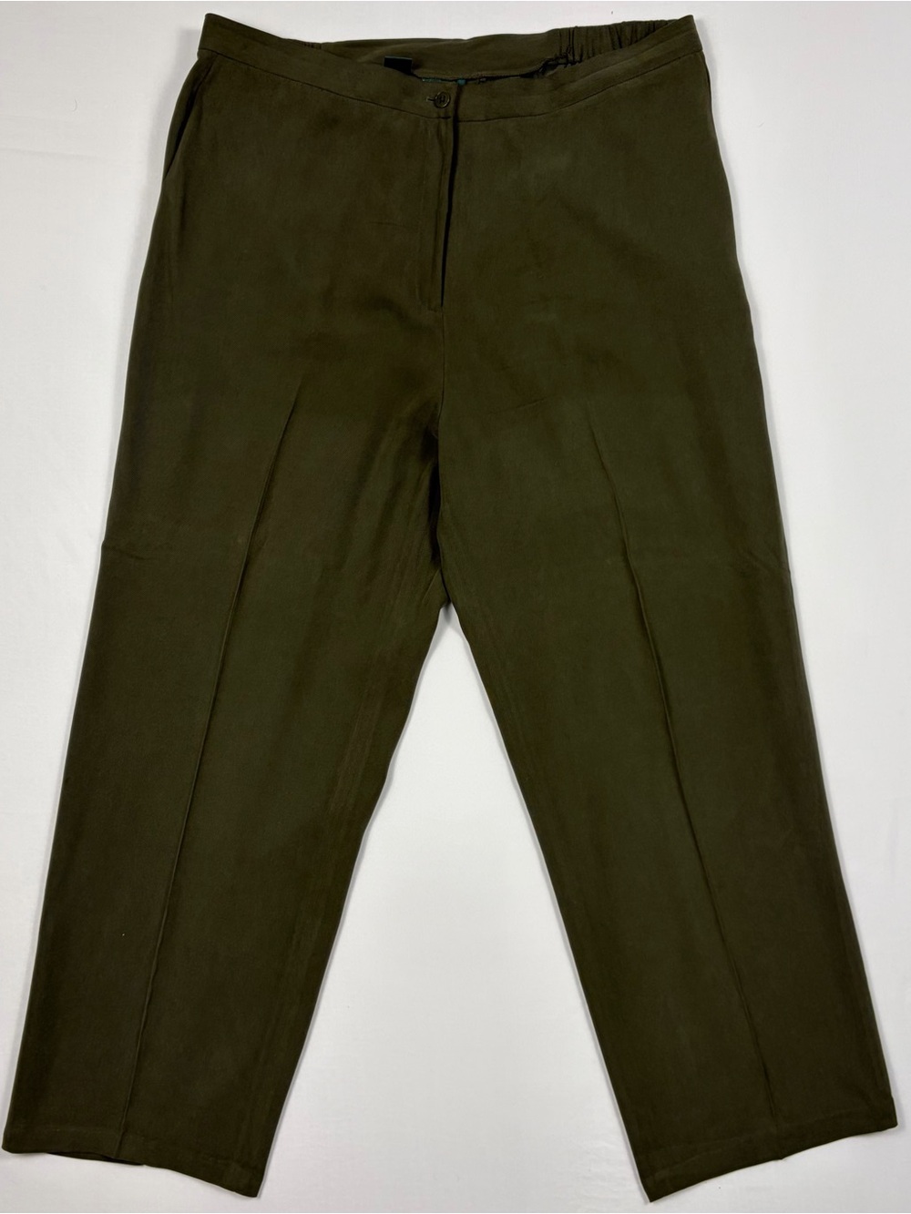 Lauren Ralph Lauren Womens 100% Silk Wide Leg Dress Pants Olive Green Size 18W